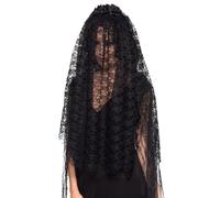 Smiffys Black Widow Veil, Black with Flowers, Halloween Fancy Dress Accessory, Halloween Dress Up Hats