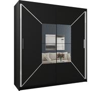 (Black, Width 180cm) Modern Mirror Sliding Wardrobe with LED Light