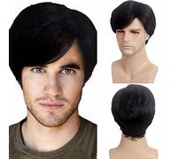 Black Wig for Men, Side Parting Men's Short Wig with Bangs, Fluffy Natural Look Men's Wig for Everyday Use Costume Playing Wig Father's Day Gift
