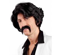 Black wig with mustache for men