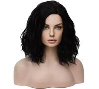 Black Wigs for Women 14" Short Curly Wavy Wig Girls Natural Black Shoulder Length Body Wave Halloween Cosplay Daily Party Wigs