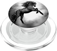 Black Wild Stallion Horse Rearing up with flowing mane PopSockets PopGrip for MagSafe
