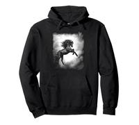 Black Wild Stallion Horse Rearing up with flowing mane Pullover Hoodie