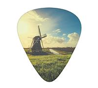 Black Windmill On The Prairie Printed Guitar Picks 12 Pack Picks Sampler With Storage Box For Guitar Bass Ukulele 0.46mm