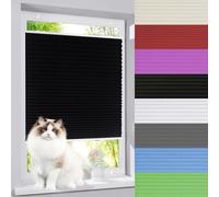 Black Window Pleated Blind 115 x 130 cm, Translucent Fabric Roller Shade, No Drill Installation, Sun Protection for Bathroom & Kitchen, Stylish Venetian Design