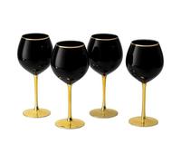 Black Wine Glasses Set Of 4 Gold Stem Rim 14Oz Luxury Modern Stemware Gifts | Elegant Drinkware For Red White Tasting Weddings Anniversaries Birthdays Home Bars Entertaining Parties Luxe Table Decor Gift