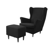 Black Wing Chair & Ottoman Covers Set Armchair Slipcovers & Footstool Protector Durable Fur Resistant Fabric for Stylish Home Décor
