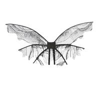 Black Wing for Girls, 35x24.5" Gauze Butterfly Wing Waves Pattern Halloween with Wearing Strap Decorative Fairy Costume for Cosplay, Party, Dress Up