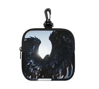 Black Wing Spread Small Zip Pouch-Waterproof Neoprene Storage Bag for Earbuds, Keychain Clip Case for Coins Cards USB, Travel Organiser