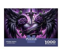 Black Winged Heart Sword 1000 Piece Jigsaw Puzzle Paper for Adults Gothic Rose Night Scene Stress Relief 70x50cm/1000pcs