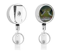 Black Winged Stilt Bird Fighting Retractable Womens Badge Reel for Men ID Card Holder Clip Work Nurse