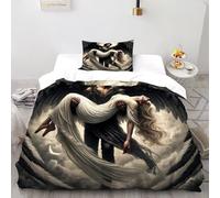 Black Wings White Bedding Set Theme Bedspread Gothic Themes Duvet Cover Set Microfiber Comforter Cover for Boys&Girls with Pillowcase Single（135x200cm）