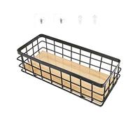 Black Wire Basket 1 Set Wall Mounted Metal Wire Basket with Wood Board Rustic Planter Display Shelf Food Storage Mesh Basket Bin Pantry Organizer for Home Kitchen Bathroom Black L