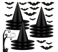 Black Witch Hat | Halloween Decorations Spooky Decor with Bats,Witches Hats Cosplay Set with 164 Feet Rope | for Indoor Outdoor Wall Shelf Window Front Door Garden Yard Patio Ceiling