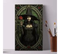 Black Witch Paint by Numbers for Adults Kids Beginner Halloween Women Skull Tarot Card Paint by Numbers on Canvas DIY Acrylic Pigment Witch Art Gift 12x20inch (without Frame)
