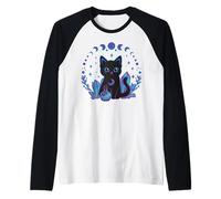 Black Witchy Cat Crystals Gothic Women Kawaii Pastel Goth Raglan Baseball Tee