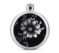 Black With Flower Hip Flask for Men Personalized Groomsmen Flasks Stainless Steel Whiskey Hip Flask 5 Oz Leakproof Liquor Flasks with Metal Cap for Travel Bar Party Drinker