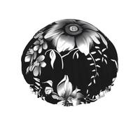 Black With Flower Print Shower Cap for Women & Men - Reusable, Double Layer, Breathable, Hair Bath Cap One Size