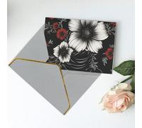 Black With Flower Printed Blank Greeting Card-Christmas Card,Thank You Cards,Party Invitation Card Festival Greeting Cards & All Occasion Light Grey