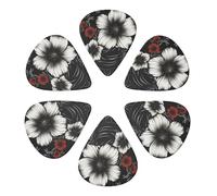 Black With Flower Printed Guitar Picks -6 Pcs Guitar Picks Plectrum,Guitar Accessories,Electric Guitar Pick, Bass & Ukulele 0.71mm