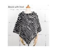 (Black with frost, One Size) Women Knit Rabbit Fur Shawl Poncho Cape Robe Tippet Wrap Female Girl Warm Coat Jakcet CK701