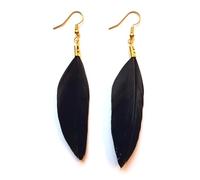 Black with Gold Feather Earrings - Handmade