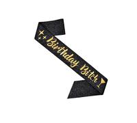 Black With Gold Glitter,Birthday Sash for Women,Satin Girl Birthday Sash for Party Supplies Women Gifts Celebrate Decoration Cheers to Bachelorette Queen Supplie,Background sparkle Alphabe Soft Simple