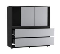 (Black with Grey Doors) 120cm 3 Sliding Door 4 Drawer Bedside Cabinet
