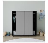 (Black with Grey Doors) 120cm 3 Sliding Doors Kids Wardrobe Storage Closet