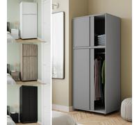 (Black with Grey Doors) 180cm 4 Sliding Doors Wardrobe Bedroom Storage Closet Hanging Rail Cupboard Unit
