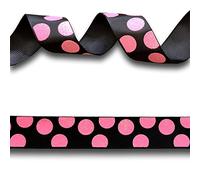 Black with Hot Pink Glitter Polka Dots Spots Grosgrain Ribbon 22mm Wide 2 Yards (1.82 metres), Ideal for Craft Projects, Scrapbooking, DIY Hair Bows, Present Wrapping etc.