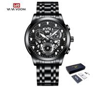 (black, With Packaging) Va Va Voom Gold Hollow Luminous Quartz Watches Skeleton Watch Men Watches Imported Movement Business Sports For Husband Gift Stainless Steel Men Watch