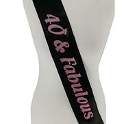 Black with Pink Glitter Hearts '40 & Fabulous' Birthday Sash