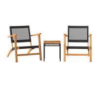 Bistro Set 3-piece Black PE Rattan Powder-Coated Steel Acacia Table 63x79x76cm.