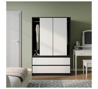 Urbn-Living Urbnliving 180Cm Height Black Carcass 3 Sliding White Door With 4 White Drawer Wardrobe Clothes Storage Hanging Rail Bedroom