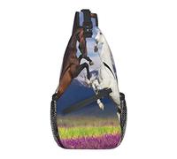Black with White Horse Battle Cross Chest Bag Diagonally Sling Backpack Crossbody Shoulder Bag Travel Hiking Daypacks for Men Women
