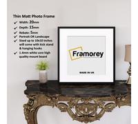 (Black With White Mount, 30x30CM Pic (40x40CM Frame)) Square Size Thin Matt Black Picture Frame Wall Art Frames Flat Wooden Effect Poster Frame