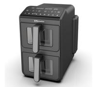 (Black with Windows) EMtronics 10L Stack Dual Air Fryer Double Basket Large Family Size