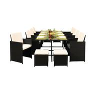 (Black, Without Cover) 12 Seater Rattan Outdoor Garden Furniture Set - 8 Chairs 4 Stools & Dining Table