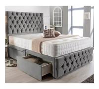 (Black (without Mattress), 6ft Super King (with 2 Drawer)) Chesterfield Divan Double Bed Plush 54" High Chesterfield Headboard with Mattress and 2 or 4 Storage Drawers Option | Hand Made UK
