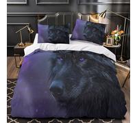 black wolf 3D Print 3-Piece Duvet Cover fantasy digital art Bed Cover Set Ultra Soft Microfiber Concealed Zipper Non-Allergenic Dust Mite Resist for Kids Single (135x200cm)