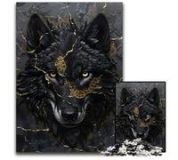Black Wolf Dripping Gold Jigsaw Puzzles 1000 Pieces for Adults Paper Jigsaw Puzzles Perfect for Family Fun Party Games Birthday Party Favors 1000 PCS(38x26cm)
