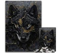 Black Wolf Dripping Gold Jigsaw Puzzles 1000 Pieces for Adults Wooden Puzzles Challenging Brain Teaser for Teenagers Family Game Night Fun 1000 PCS(75x50cm)