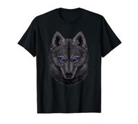 Black Wolf Face Blue Eyes Dark Wildlife Portrait Value Graphic T-Shirt
