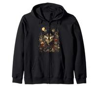Black Wolf Full Moon Boho Floral Mystical Graphic Women Zip Hoodie