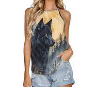 Black Wolf Full Moon Women's Camisole Spaghetti Strap Tank Top Sleeveless T Shirt
