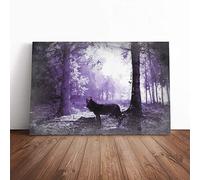 Black Wolf in a Purple Forest in Abstract | Canvas Wall Art Print | Framed & Ready to Hang Picture | Modern Home Decor for Living Room, Bedroom, Kitchen or Office | 30x20 Inches