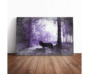 Black Wolf in a Purple Forest in Abstract | Canvas Wall Art Print | Framed & Ready to Hang Picture | Modern Home Decor for Living Room, Bedroom, Kitchen or Office | 30x20 Inches