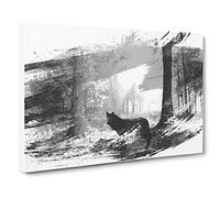 Black Wolf in Blue Forest V1 Canvas Print | Gallery Wrapped 30mm Frame Wall Art | 30x20 inches | Ready to Hang | Modern Animals Picture | Living Room Bedroom Lounge Office