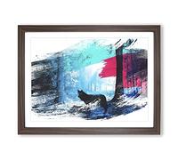 Black Wolf in Blue Forest V2 Modern Framed Print | A4 Walnut Framed Wall Art | Ready to Hang | Modern Animal Picture | Living Room Bedroom Lounge Office
